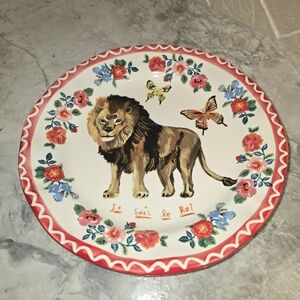 Anthropologie Nathalie Lete Lion Dinner Plate Like New!  Red Cat Dish Platter